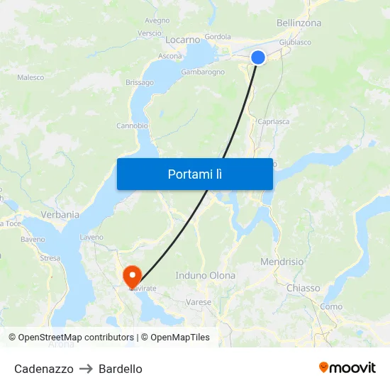 Cadenazzo to Bardello map