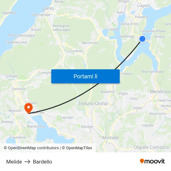 Melide to Bardello map