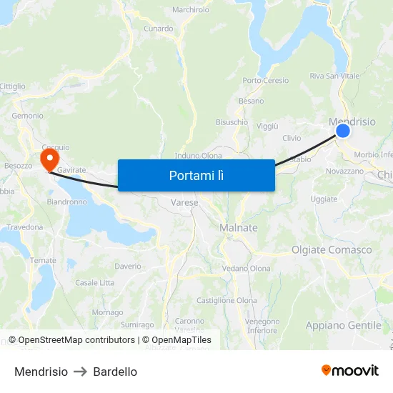 Mendrisio to Bardello map