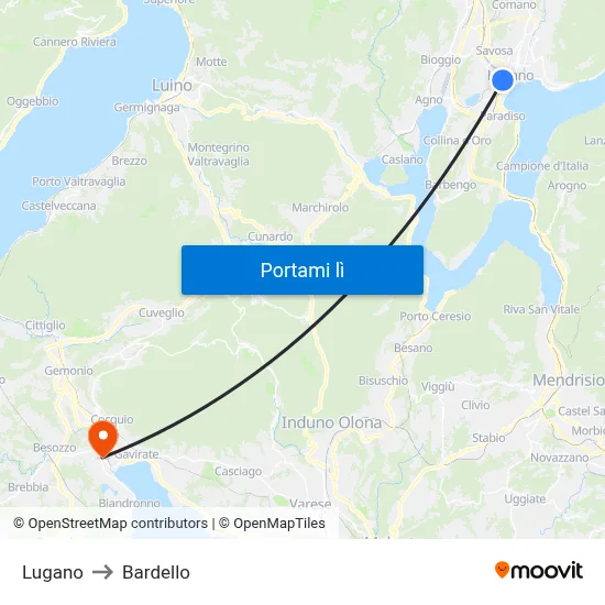 Lugano to Bardello map