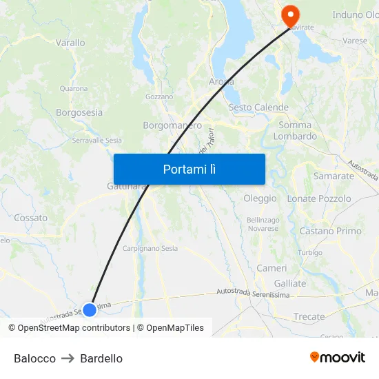Balocco to Bardello map