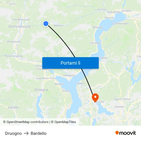 Druogno to Bardello map