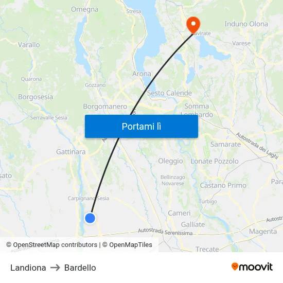 Landiona to Bardello map