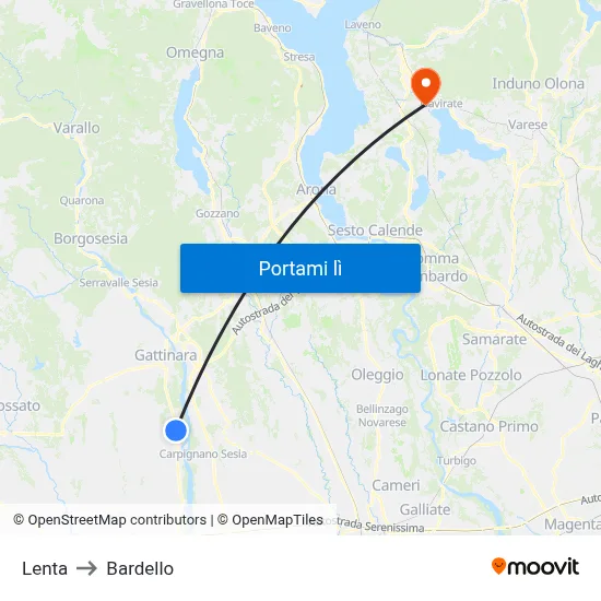Lenta to Bardello map