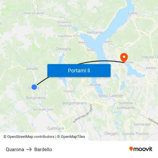 Quarona to Bardello map