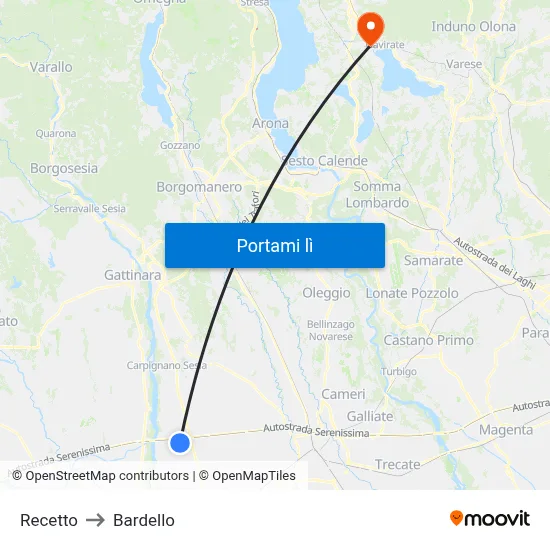 Recetto to Bardello map
