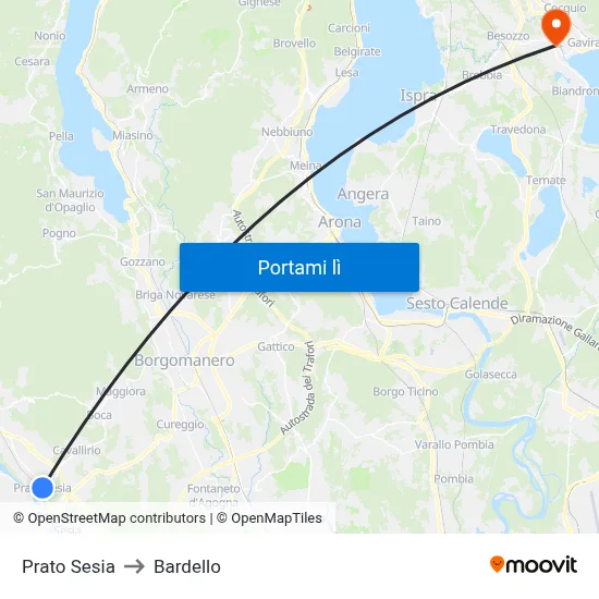 Prato Sesia to Bardello map