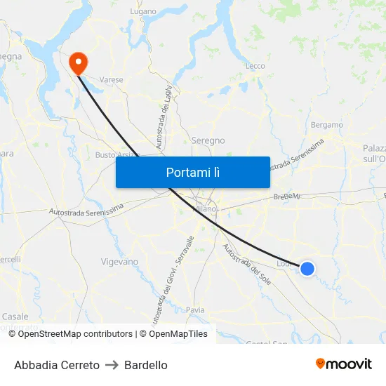 Abbadia Cerreto to Bardello map