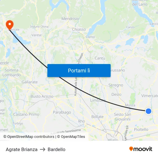 Agrate Brianza to Bardello map