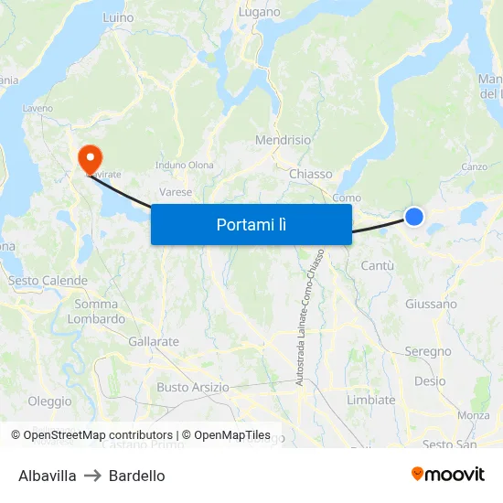 Albavilla to Bardello map