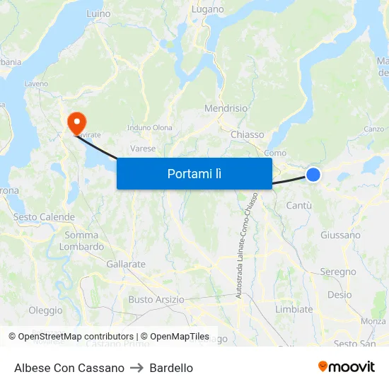 Albese Con Cassano to Bardello map
