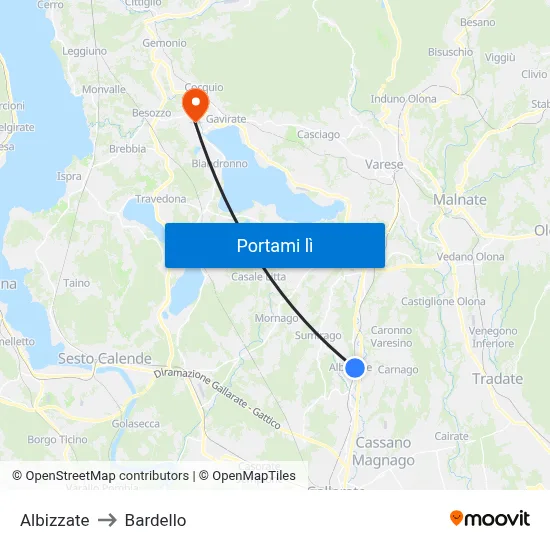 Albizzate to Bardello map