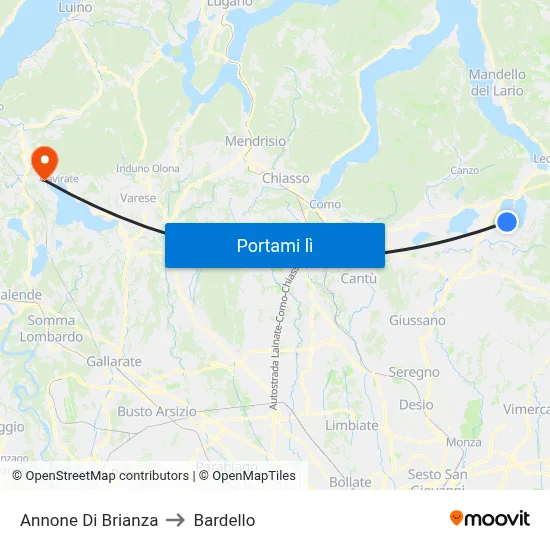 Annone Di Brianza to Bardello map