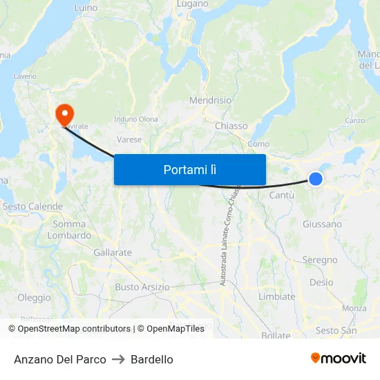 Anzano Del Parco to Bardello map