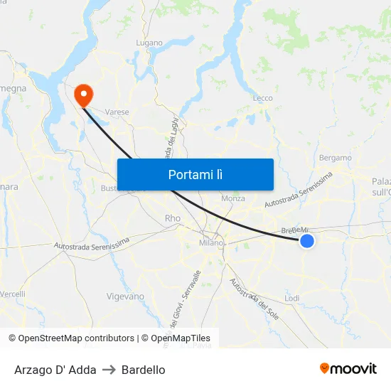 Arzago D' Adda to Bardello map