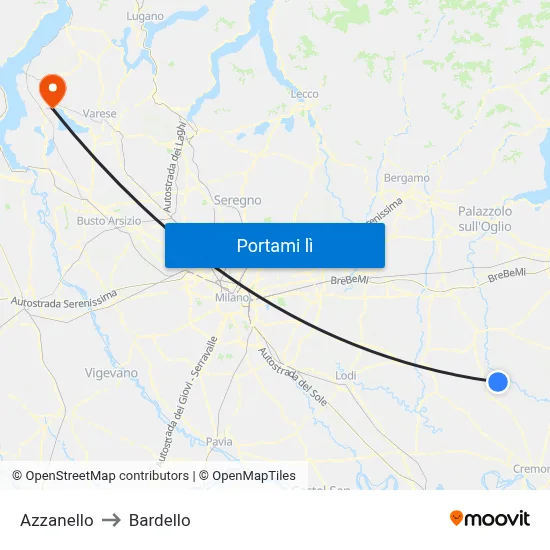 Azzanello to Bardello map