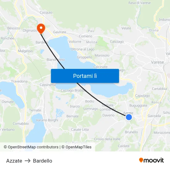 Azzate to Bardello map