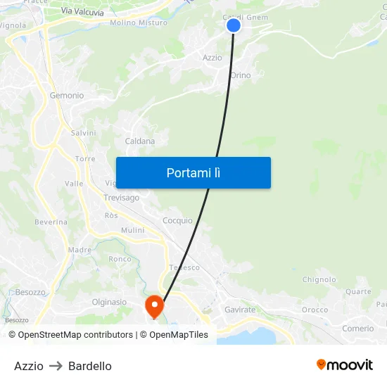 Azzio to Bardello map