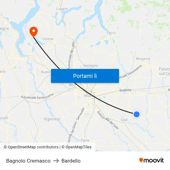 Bagnolo Cremasco to Bardello map