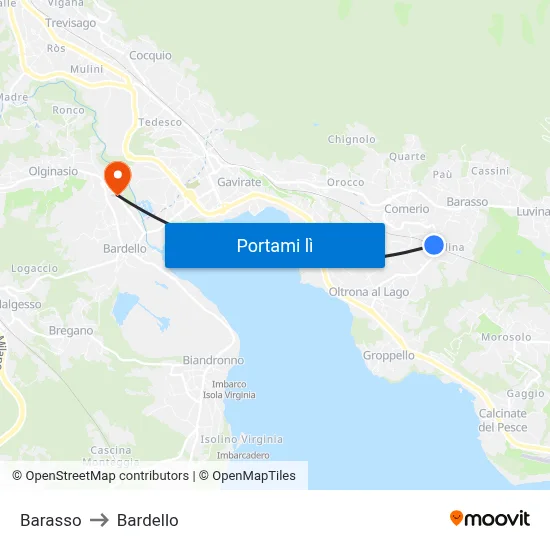 Barasso to Bardello map