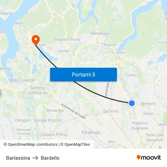 Barlassina to Bardello map