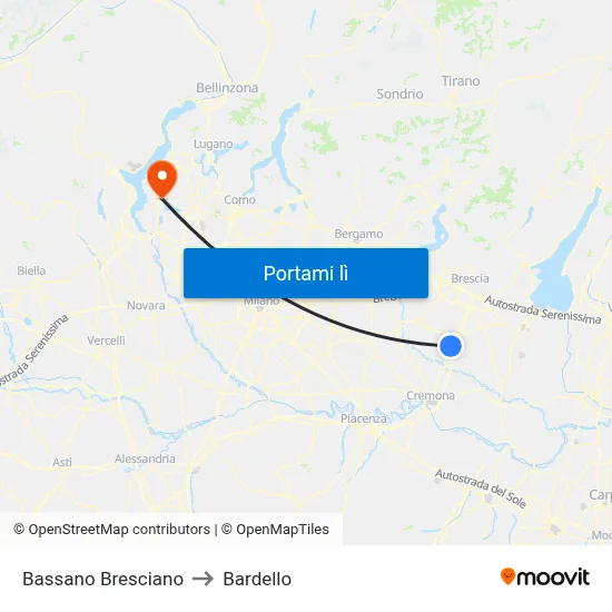 Bassano Bresciano to Bardello map