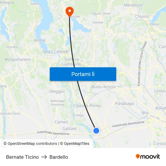 Bernate Ticino to Bardello map