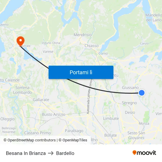 Besana In Brianza to Bardello map