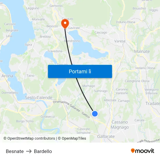 Besnate to Bardello map