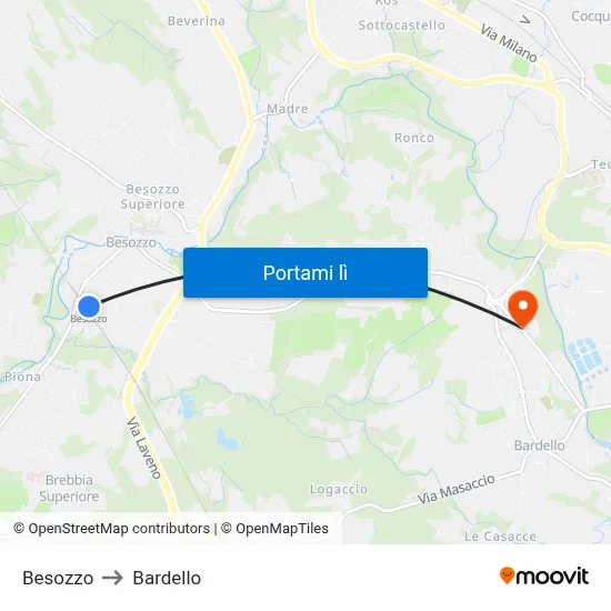 Besozzo to Bardello map