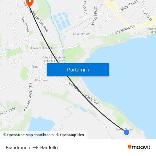 Biandronno to Bardello map