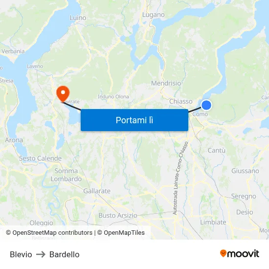 Blevio to Bardello map