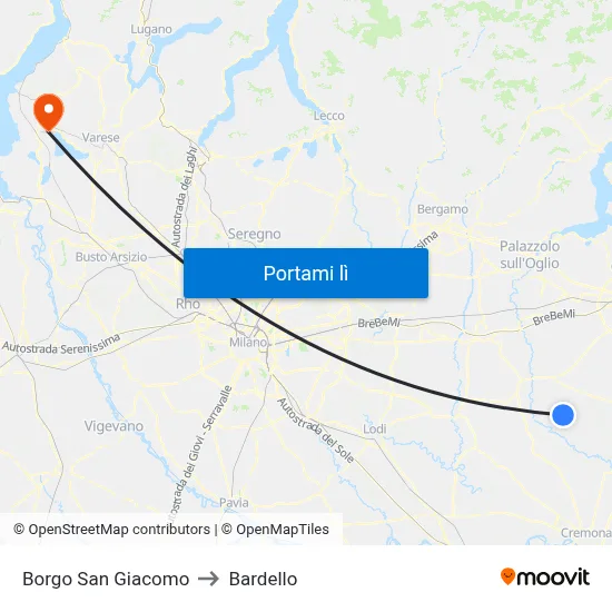 Borgo San Giacomo to Bardello map