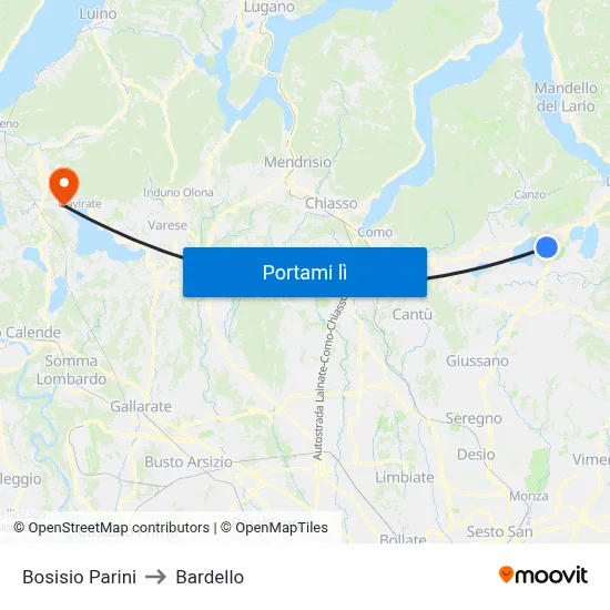 Bosisio Parini to Bardello map