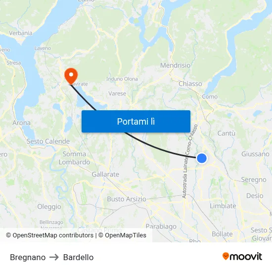 Bregnano to Bardello map