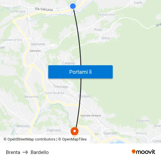 Brenta to Bardello map