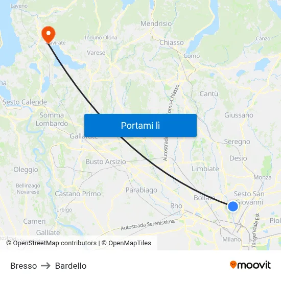 Bresso to Bardello map