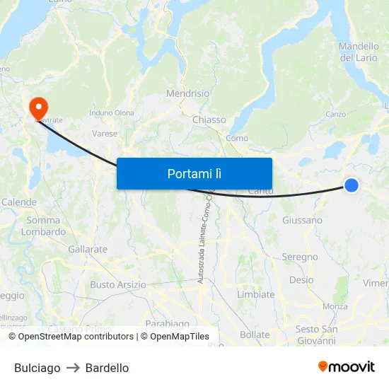 Bulciago to Bardello map