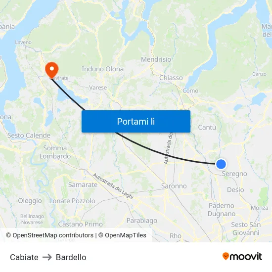Cabiate to Bardello map