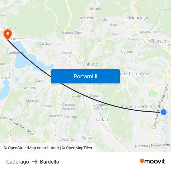 Cadorago to Bardello map