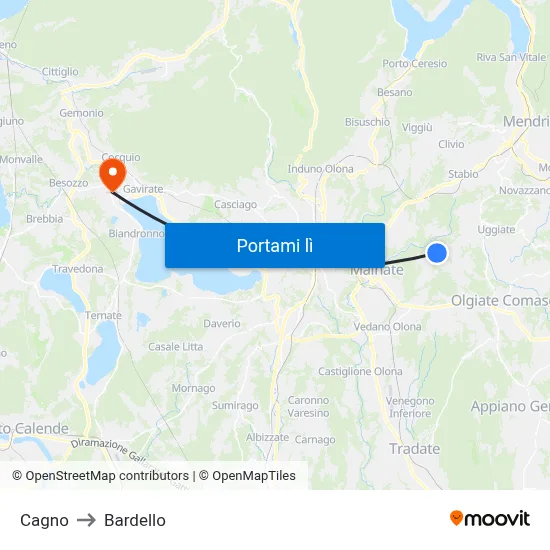 Cagno to Bardello map