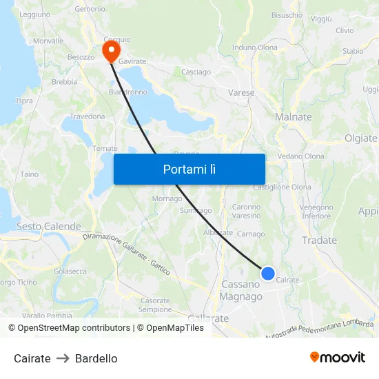 Cairate to Bardello map