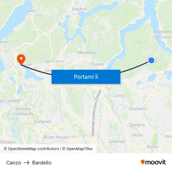 Canzo to Bardello map