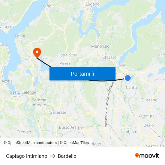 Capiago Intimiano to Bardello map