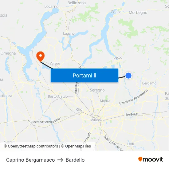 Caprino Bergamasco to Bardello map