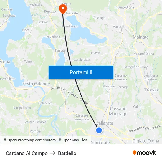 Cardano Al Campo to Bardello map