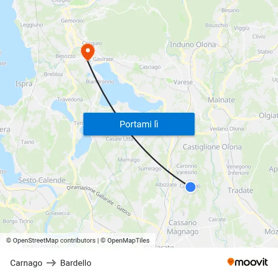 Carnago to Bardello map