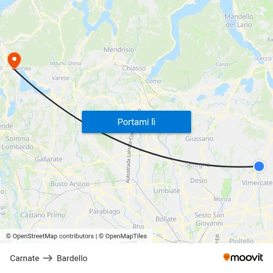 Carnate to Bardello map