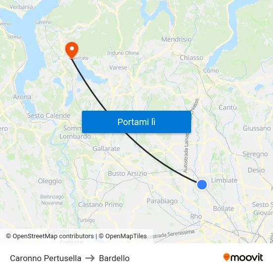 Caronno Pertusella to Bardello map