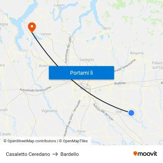 Casaletto Ceredano to Bardello map